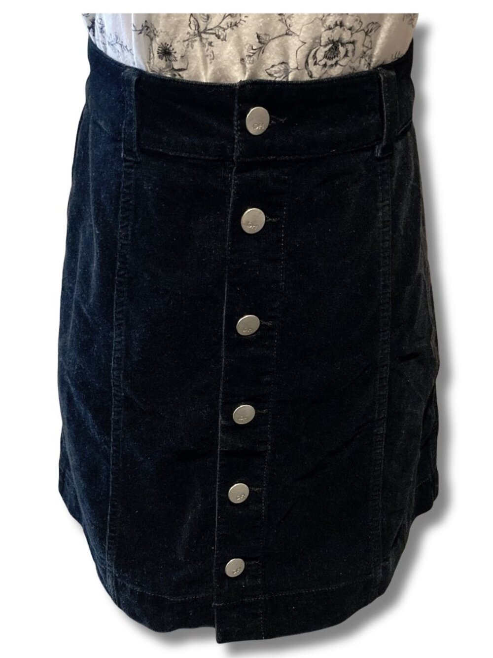 DENVER HAYES Black faux suede button-front a-line mini skirt goth MEDIUM LARGE